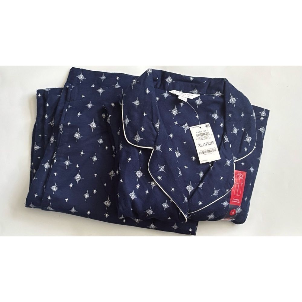 Charter Club Twinkle Med Blu Flannel Pajamas Set Size XL / NWT